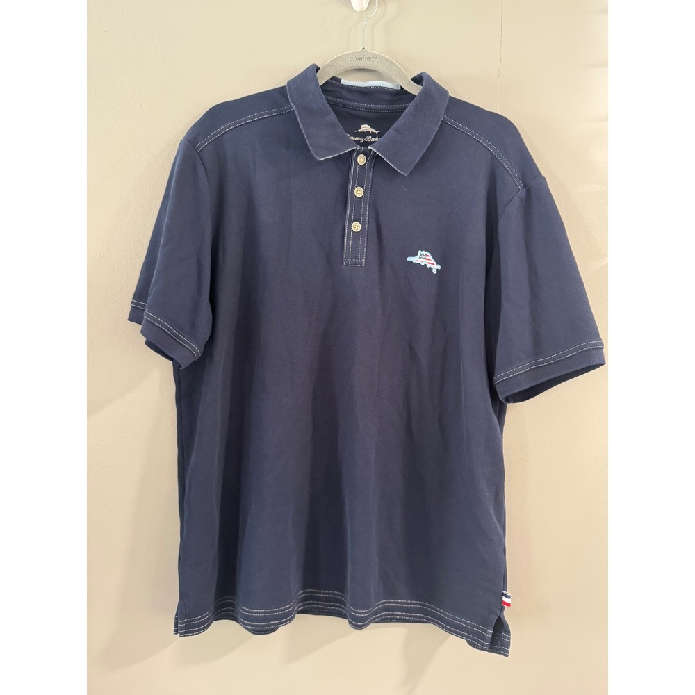 Tommy‎ Bahama Mens Polo Shirt Large Blue Pima Cotton Short Sleeve Casual